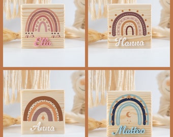 Spardose personalisiert Holz Regenbogen Boho - Geschenk Geburt - Spardose Kind - Spardose Name - Spardose Holz - Sparschwein - BOO Kids