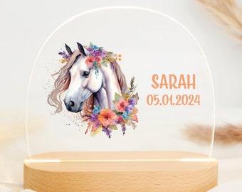 Personalized night lamp horse made of acrylic, baby gift birth, children's room, birthday gift, night light personalized