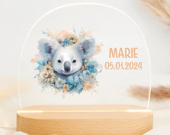 Lampe de nuit personnalisée koala en acrylique, cadeau bébé naissance, chambre d'enfant, cadeau d'anniversaire, veilleuse personnalisée