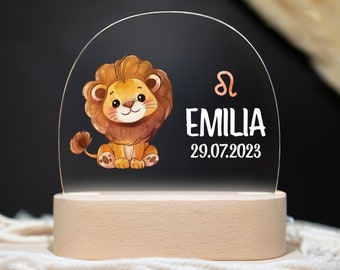 Lampe de nuit personnalisée signe du zodiaque Lion, cadeau bébé naissance, cadeau baptême, anniversaire, veilleuse personnalisée, veilleuse bébé