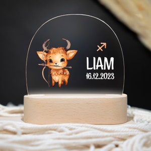 Lampada da notte personalizzata segno zodiacale Sagittario, regalo per neonato nascita, regalo battesimo, compleanno, luce notturna personalizzata, luce notturna neonato