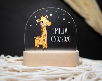 Lampe de nuit personnalisée girafe en acrylique, cadeau de naissance, cadeau de baptême, cadeau d'anniversaire, veilleuse personnalisée