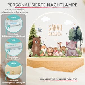 Gepersonaliseerde nachtlamp dieren bos, babycadeau voor geboorte, doopcadeau & verjaardag, LED-nachtlampje met naam, kinderkamerdecoratie afbeelding 7