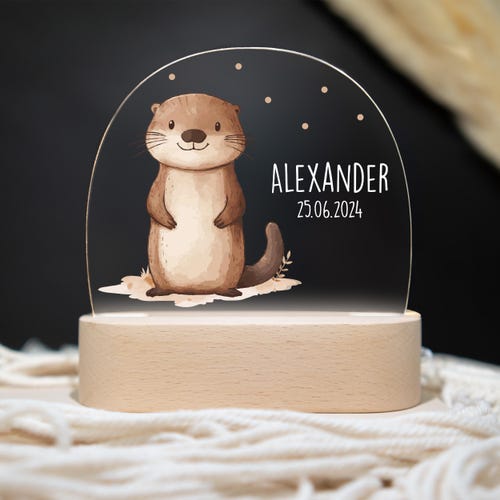 Personalized night light with a cute otter design – night light for children's rooms with a name, perfect gift for birth, christening & Christmas