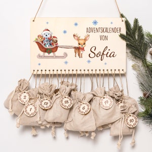 Calendario dell'avvento personalizzato in legno, slitta, renne, animali, cappelli natalizi, calendario dell'avvento bambini, calendario natalizio da riempire