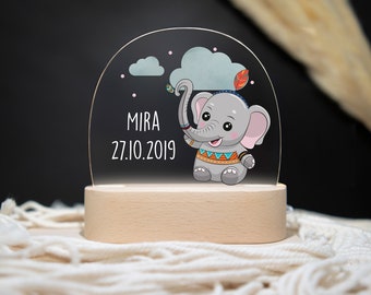 Personalized night lamp elephant safari, baby gift birth, baptism gift, children's room, birthday gift, night light personalized