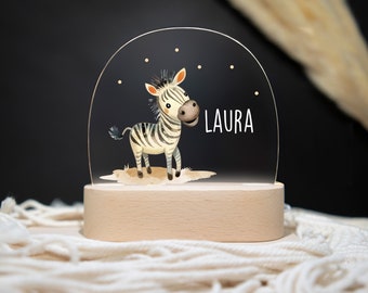 Personalisierte Nachtlampe Zebra aus Acryl, Babygeschenk Geburt, Taufgeschenk, Geburtstagsgeschenk, Nachtlicht personalisiert