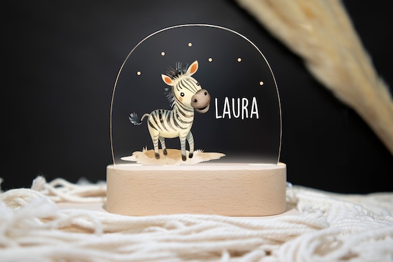 Lampara de noche personalizada cebra hecha en acrilico, regalo bebe  nacimiento, regalo bautizo, regalo cumpleaños, luz de noche personalizada -   España