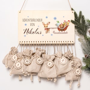 Calendario dell'Avvento personalizzato in legno, slitta, renna, elefante, calendario dell'Avvento per bambini, calendario di Natale da riempire