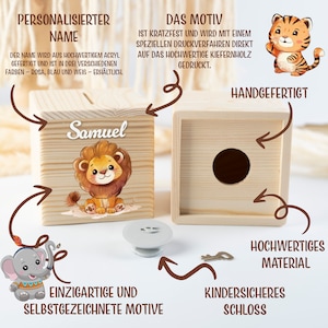 Spardose personalisiert Holz Tiere Geschenk Geburt Spardose Kind Spardose Name Spardose Holz Sparschwein BOO Kids zdjęcie 8