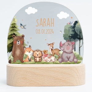 Personalisierte Nachtlampe Tiere Wald, Babygeschenk zur Geburt, Taufgeschenk & Geburtstag, LED Nachtlicht mit Namen, Kinderzimmer Deko Bild 8