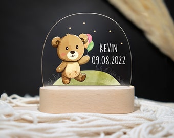 Personalisierte Nachtlampe Teddybär aus Acryl, Babygeschenk Geburt, Taufgeschenk, Geburtstagsgeschenk, Nachtlicht personalisiert