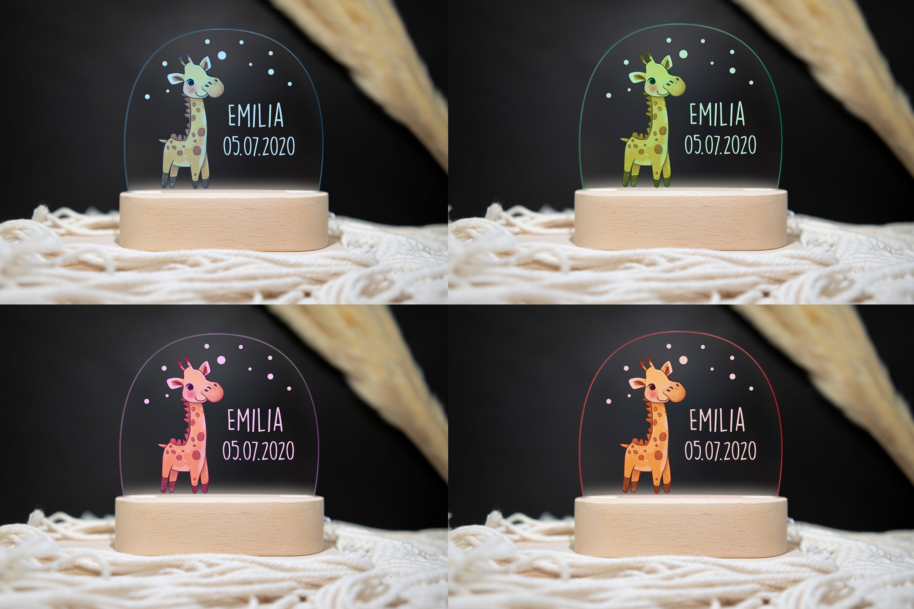 LARIFEE Nachtlicht Giraffe Personalisiert - Dimmbar LED