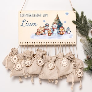 Calendario dell'Avvento personalizzato in legno, motivi di animali con cappelli natalizi, calendario dell'Avvento da riempire, calendario natalizio per bambini, albero di Natale