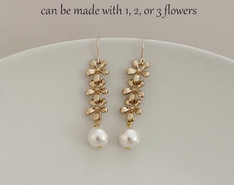 Gold Flower Earrings – Swarovski Pearls, Gold Filled Ear Wires