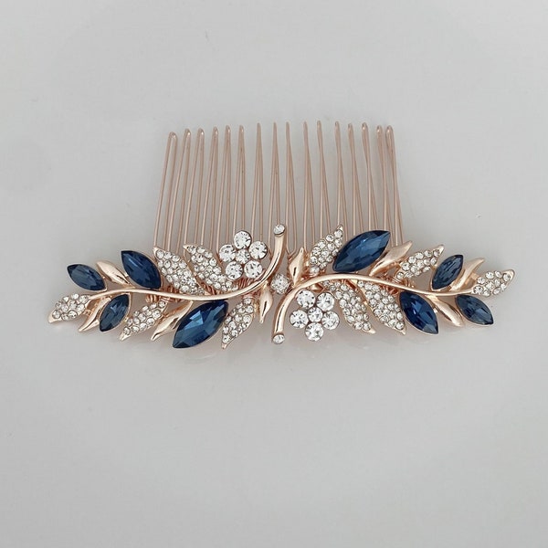 Bridal Sapphire Blue Hair Comb Wedding Hairpiece Silver Gold Rose Gold Bridesmaid Mother of Bride Mother of Groom Ships in 1-3 Business Days
