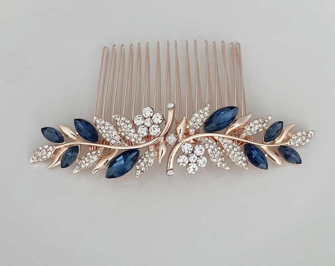 Bridal Sapphire Blue Hair Comb Wedding Hairpiece Silver Gold Rose Gold Bridesmaid Mother of Bride Mother of Groom Ships in 1-3 Business Days