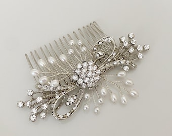 Bridal Hair Comb Silver Wedding Hairpiece Swarovski & Freshwater Pearls Silver Vintage Style Hair Piece Jewelry Ships in 1-3 Business Days