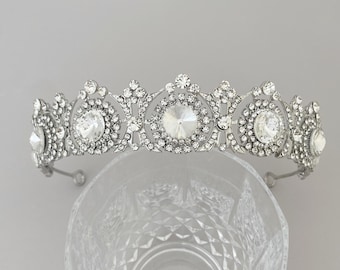 Bridal Tiara Crown with Crystals Silver Wedding Rhinestone Headpiece Hairpiece - Ships in 1 Business Day