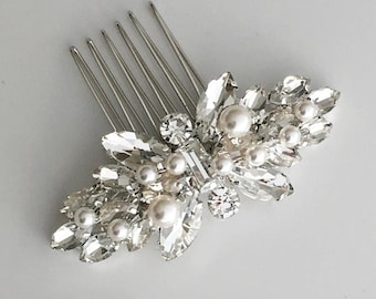 Bridal Hair Comb Silver Gold Wedding Hairpiece Crystals Pearls Hair Piece Small Hair Jewelry Ships in 1-3 Business Days