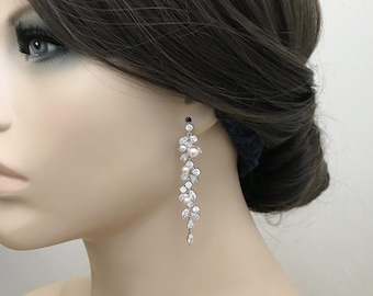 Bridal Cubic Zirconia Earrings Crystals Pearls Earrings Wedding Jewelry - Ready to Ship