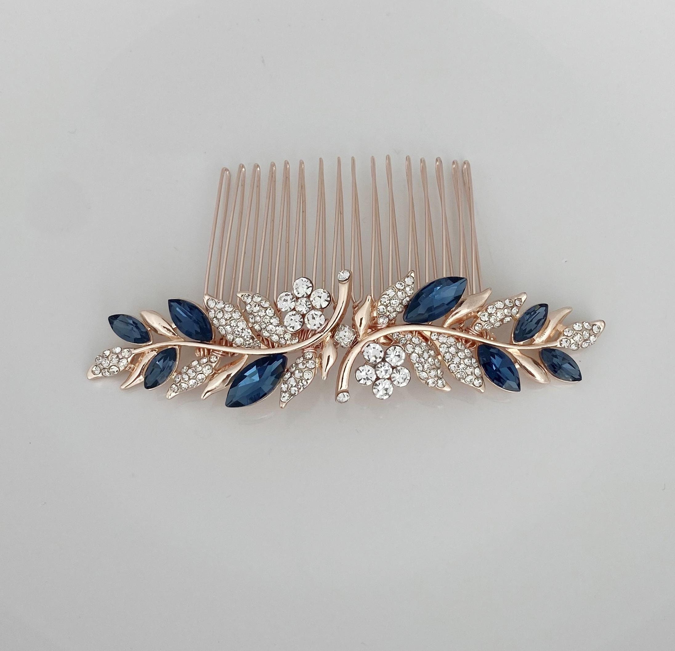Bridal Sapphire Blue Hair Comb Wedding Hairpiece Silver Gold Rose Gold Bridesmaid Mother of Bride Mother of Groom Ships in 1-3 Business Days