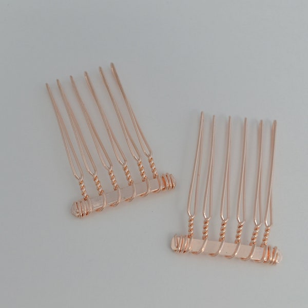 Rose Gold Plated 1 inch Combs with 6 Teeth Wire Metal Combs High Quality Hair Combs - Will Ship in 1 Business Day