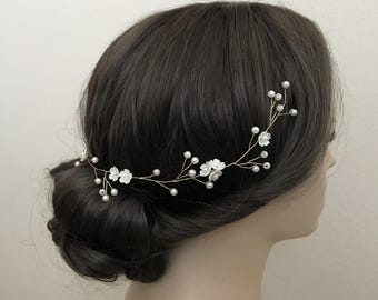Bridal Hair Vine Wedding Flower Pearl Hair Accessory Jewelry Long Hair Vine Bridesmaid Gift Flower Girl Vine - Ships in 1-3 Business Days