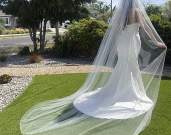 Bridal 108" Wide Wedding Veil Clean Cut OR Pencil Edge Cathedral Chapel Fingertip Ivory White Off White Ships in 3-5 Business Days