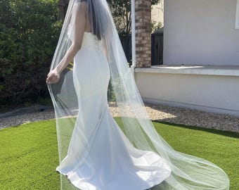 Bridal Veil Customizable Length 72" Wide Clean Cut OR Pencil Edge Cathedral Chapel Fingertip Light Ivory Off-White White Ships in 3-5 Days
