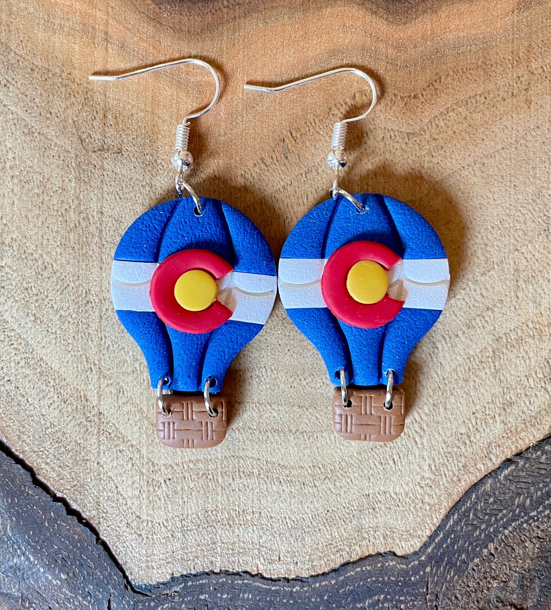 Polymer Clay Colorado Flag Hot Air Balloon Earrings
