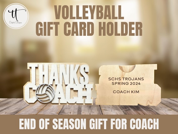 Personalized Volleyball Coach Gift Card Holder: Laser-Cut Wood, End of Season Gift