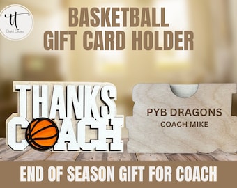 Personalized Basketball Coach Gift Card Holder: Laser Cut Wood