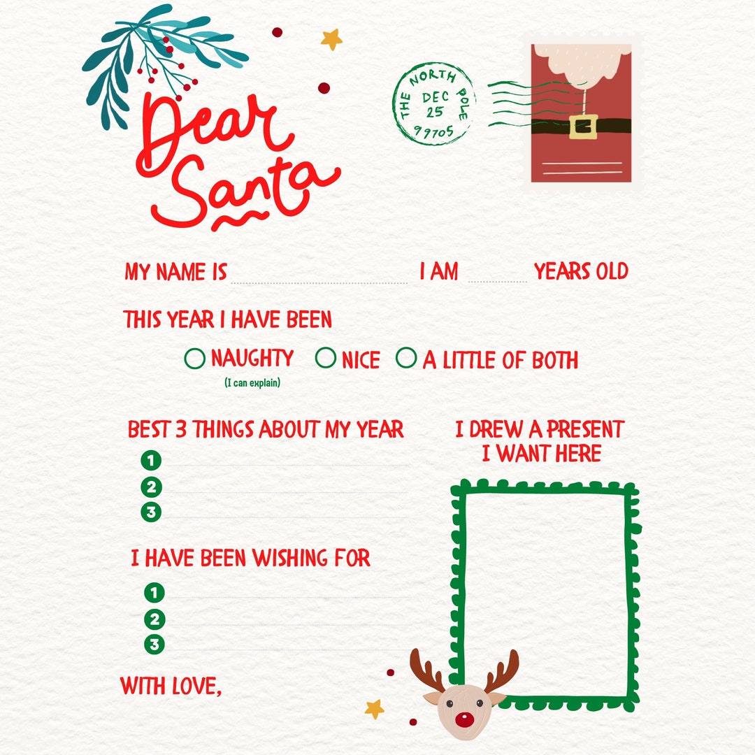 Letter to Santa, Santa Letter, Christmas Letter, Wish List, Holiday Letter, Christmas Wish List