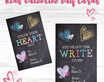 Printable Valentine Day Card, Chalk Valentines Day Cards, Valentines Cards, Kids Valentines Day Cards,