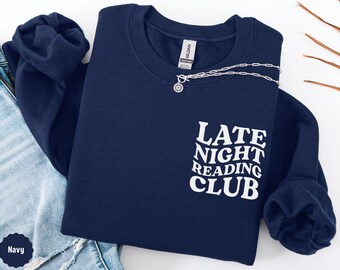 Sudadera para amantes de los libros, camiseta para club de lectura nocturna, idea de regalo para el club de lectura, suéter para amantes de los libros, idea de regalo para bibliotecarios, regalo de graduación, suéter para ratones de biblioteca para mujer