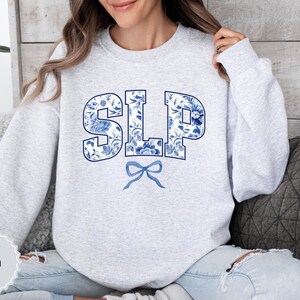 SLP Sweatshirt, Floral Speech Language Pathologist Gift, Toile Bow Coquette Speech Therapist, Speech Teacher Pullover, Graduation Sweater image 4