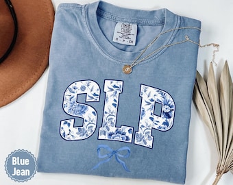 SLP Comfort Colors Shirt Floral Speech Language Pathologist Gift Toile Bow Coquette Speech Therapist Speech Teacher T-shirt Graduation Tee