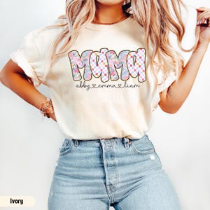 Personalized Mama Shirt with Kids Names Mom Birthday Gift for Mom to Be Mom with Children&#39;s Name Tshirt Floral Mama T-shirt Comfort Colors