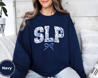 Sudadera SLP, regalo floral para logopeda, jersey con lazo de tela para logopeda, jersey para profesor de logopeda, suéter de graduación