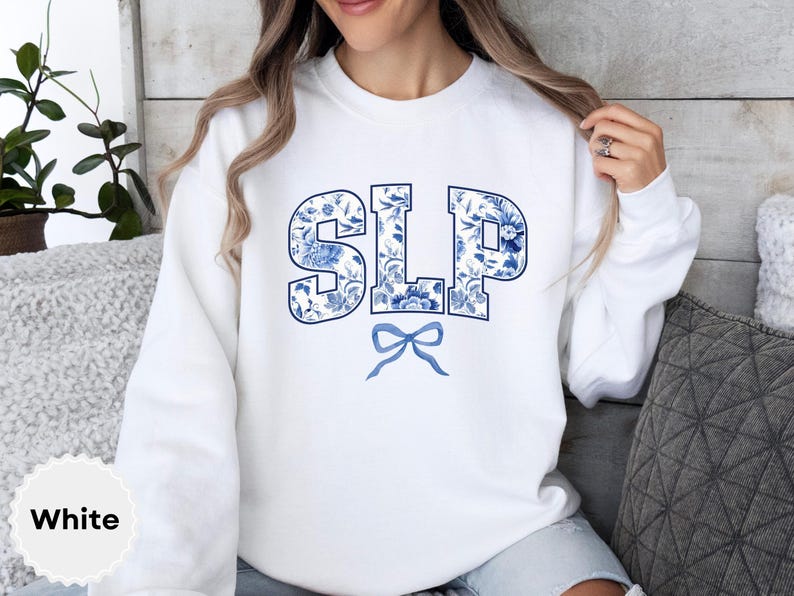 SLP Sweatshirt, Floral Speech Language Pathologist Gift, Toile Bow Coquette Speech Therapist, Speech Teacher Pullover, Graduation Sweater image 3