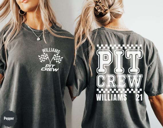 Personalized Pit Crew Birthday Shirt Custom Racing Name and Number Checkered Flag Comfort Colors Family Matching Race Tee Dirt Bike T-Shirt