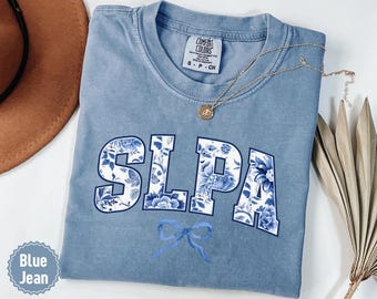 SLPA Comfort Colors Shirt Floral Speech Language Pathologist Assistant Gift Toile Bow Coquette Pathology Assistant Student Graduation Tee