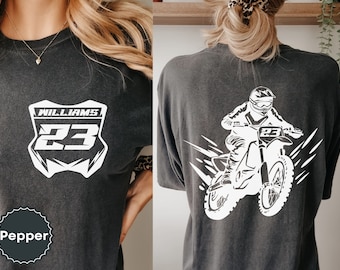 Camiseta de motocross personalizada con nombre y número, colores cómodos, camiseta de motocross personalizada, camiseta unisex para mujer, hombre y niña, regalo para novia