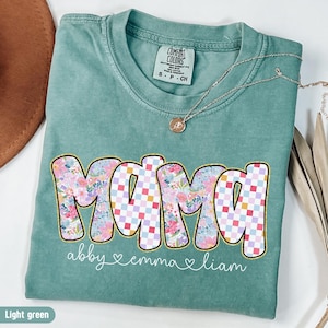Personalized Mama Shirt with Kids Names Mom Birthday Gift for Mom to Be Mom with Children&#39;s Name Tshirt Floral Mama T-shirt Comfort Colors