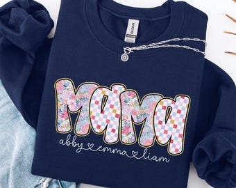 Personalized Mama Sweatshirt with Kids Names Mom Birthday Crewneck Gift for Mom to Be with Children's Name Shirt Floral Mama Sweater