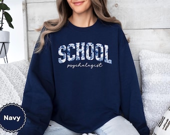 School Psychologist Floral Sweatshirt Future Psychology Gifts Cute Toile Blue Sweater Student Psych Major Graduation Gift Ideas Psych Shirt