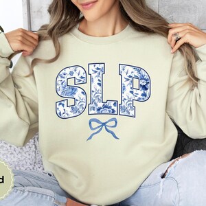 SLP Sweatshirt, Floral Speech Language Pathologist Gift, Toile Bow Coquette Speech Therapist, Speech Teacher Pullover, Graduation Sweater image 6