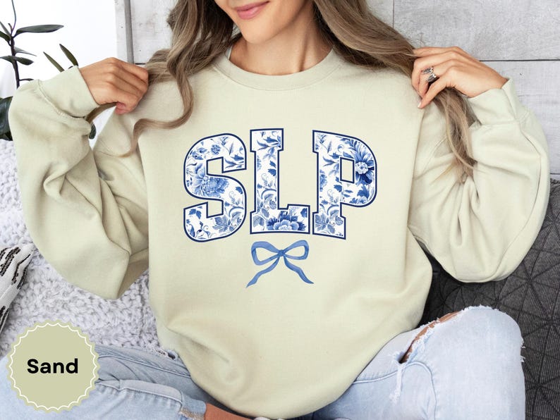SLP Sweatshirt, Floral Speech Language Pathologist Gift, Toile Bow Coquette Speech Therapist, Speech Teacher Pullover, Graduation Sweater image 6