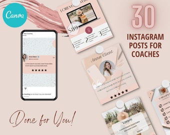 Paquete de plantillas de publicaciones de Instagram de influencers de 30 días, paquete de coaching, coach empresarial, descargas instantáneas, plantillas editables, plantillas de Canva